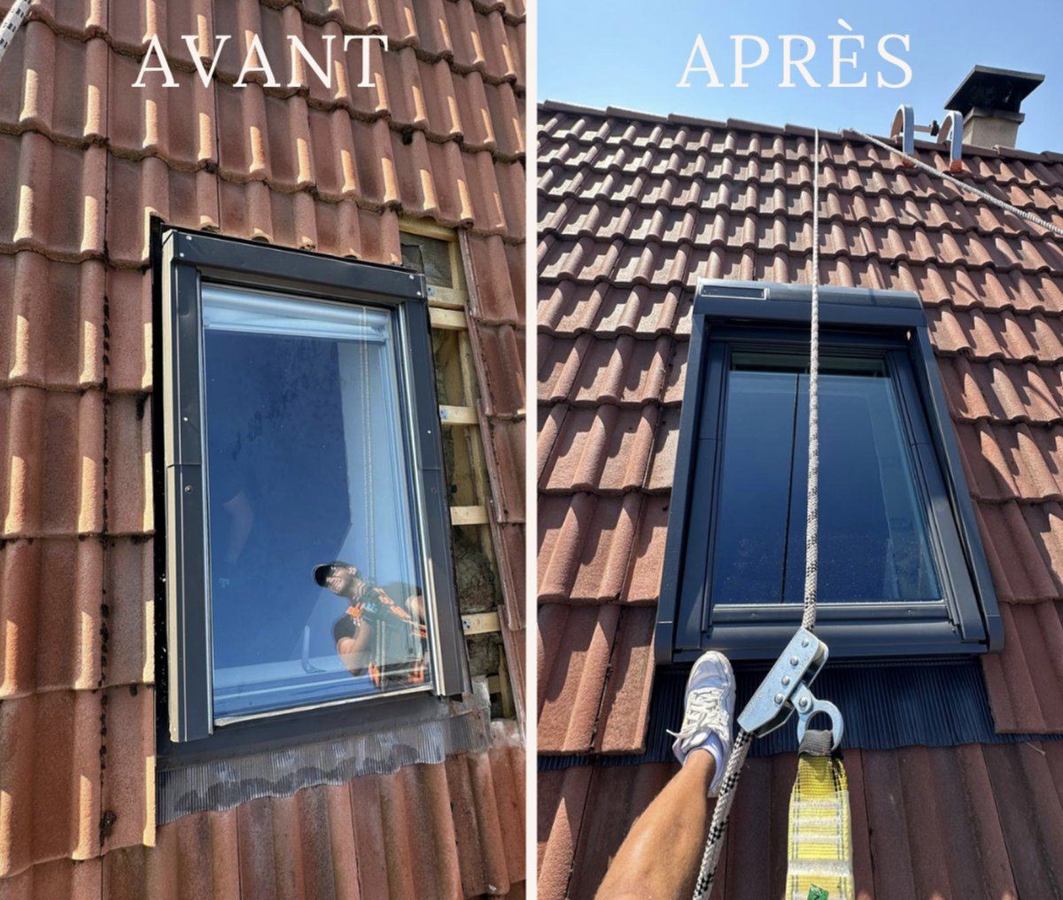 Remplacement d'une fenêtre de toit Velux — avant / après